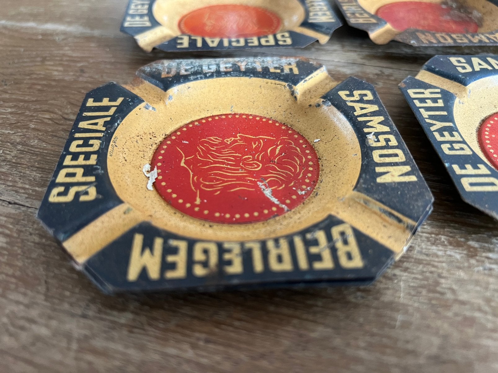 4x OUD BLIKKEN ASBAKJE SAMSON DE GEYTER, Ophalen of Verzenden, Gebruikt