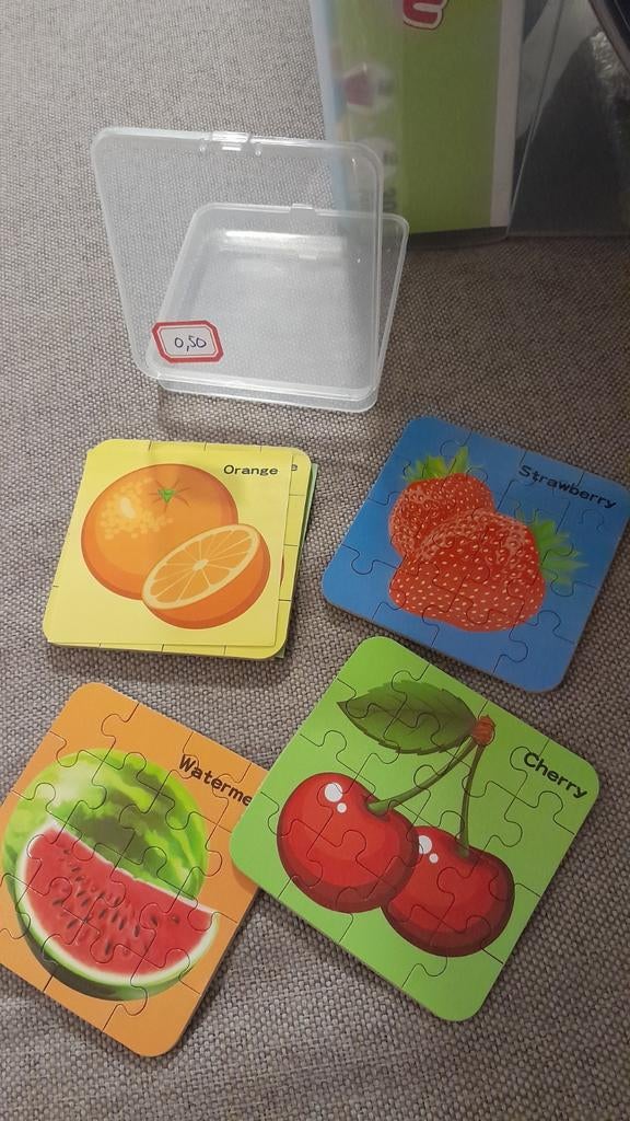 Nieuw 4 kleine fruit puzzeltjes in bakje, Ophalen of Verzenden, Minder dan 10 stukjes, Gebruikt, 2 tot 4 jaar