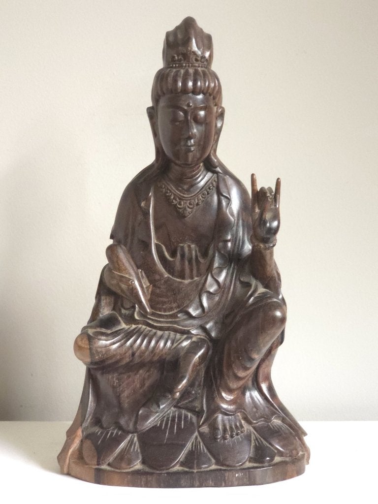 Handgesneden Houten Guanyin – Gepatineerd Aziatisch Hardhout, Houtsnijwerk, Ophalen of Verzenden, Handgemaakt, 20 - 50 cm