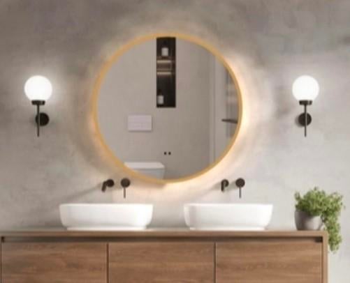 Saniclass Lonato Badkamerspiegel Rond Ø80cm Mat Goud, Ophalen of Verzenden, Nieuw, Rond