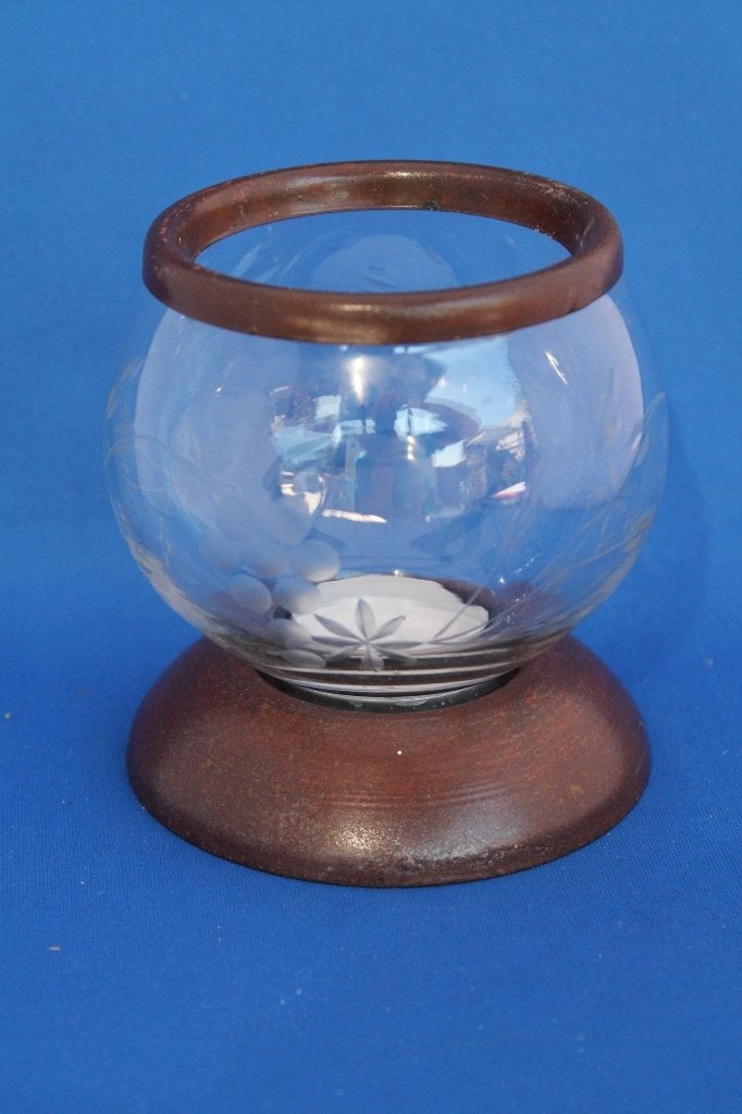 Windlicht van gegraveerd glas, helemaal gaaf. K9, Tweedehands verkoop, Windlicht, Gebruikt, Ophalen of Verzenden