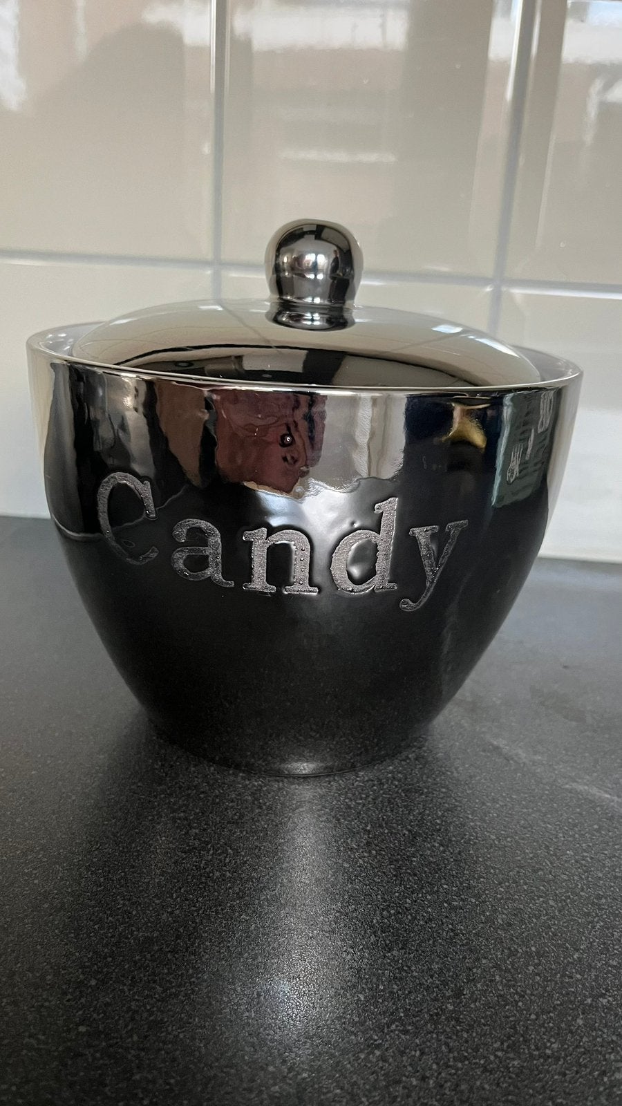 Zilverkleurige “candy” pot, Ophalen of Verzenden, Gebruikt
