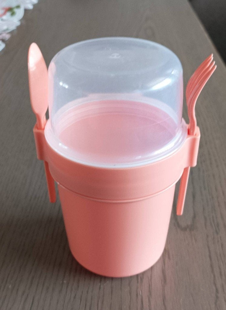 Roze lunchpot met bestek - ideaal voor onderweg, Voorraadpot, Ophalen of Verzenden, Zo goed als nieuw, Roze