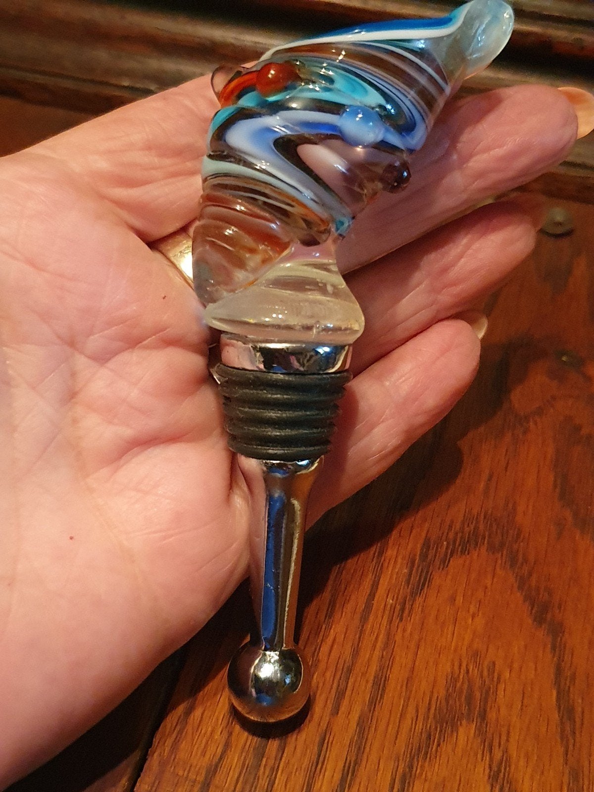 Kleurrijke Glazen Wijnstopper - Handgemaakt Design, Meerkleurig, Ophalen of Verzenden, Zo goed als nieuw, Modern