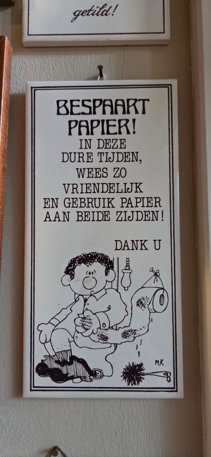 Grappige Tegel 'Bespaart Papier!' - Vintage Toilet Decoratie, Ophalen of Verzenden