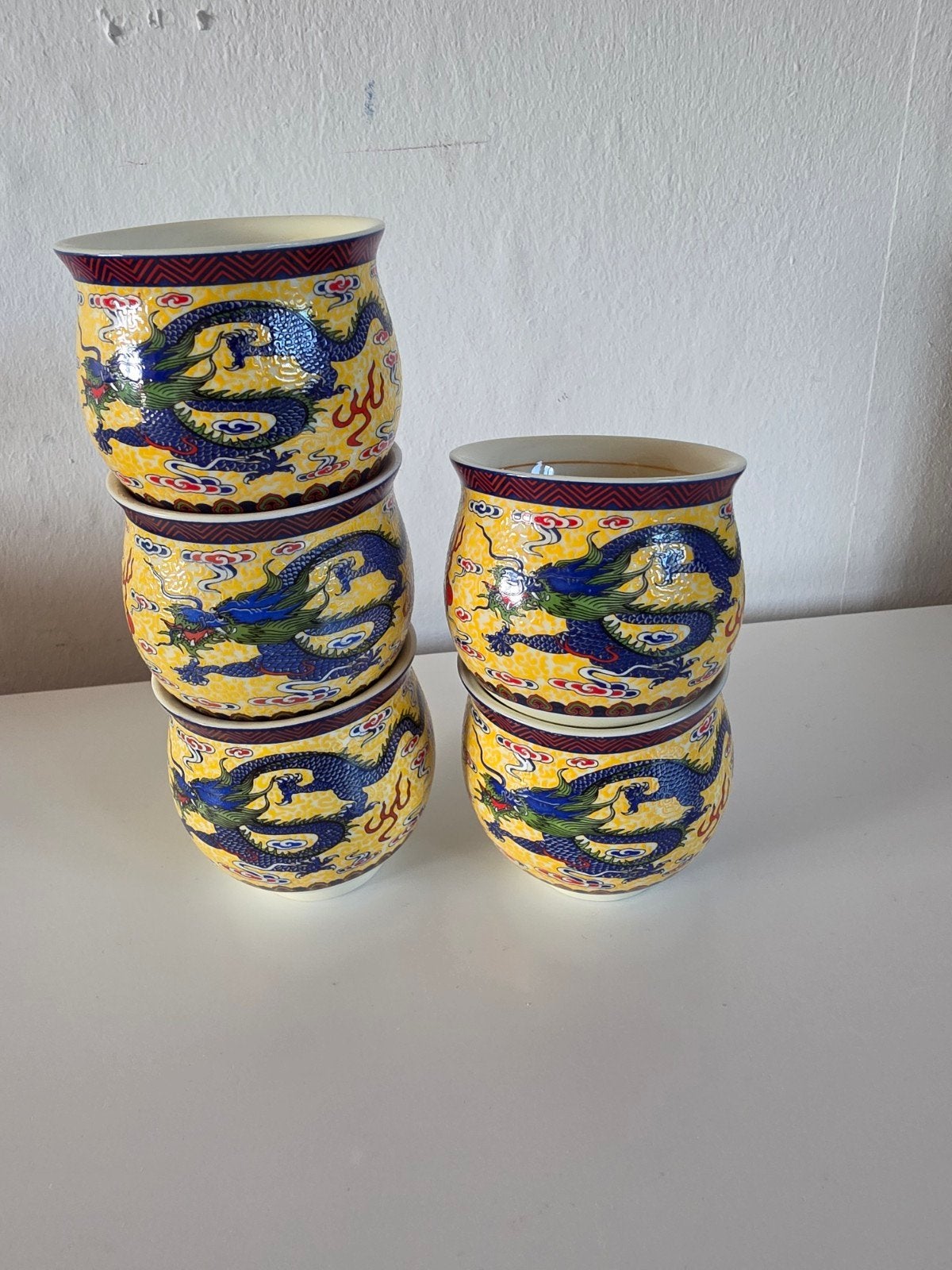 Set van 5 Chinese draken theekopjes/sake kopjes, Ophalen of Verzenden