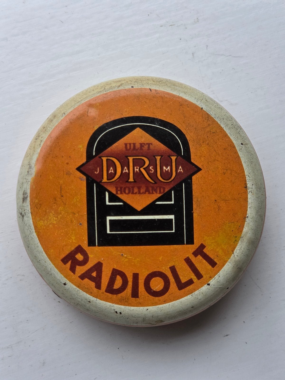 DRU Radiolit Delft Jan Haarsma Kachel poets blikje, Ophalen of Verzenden, Overige