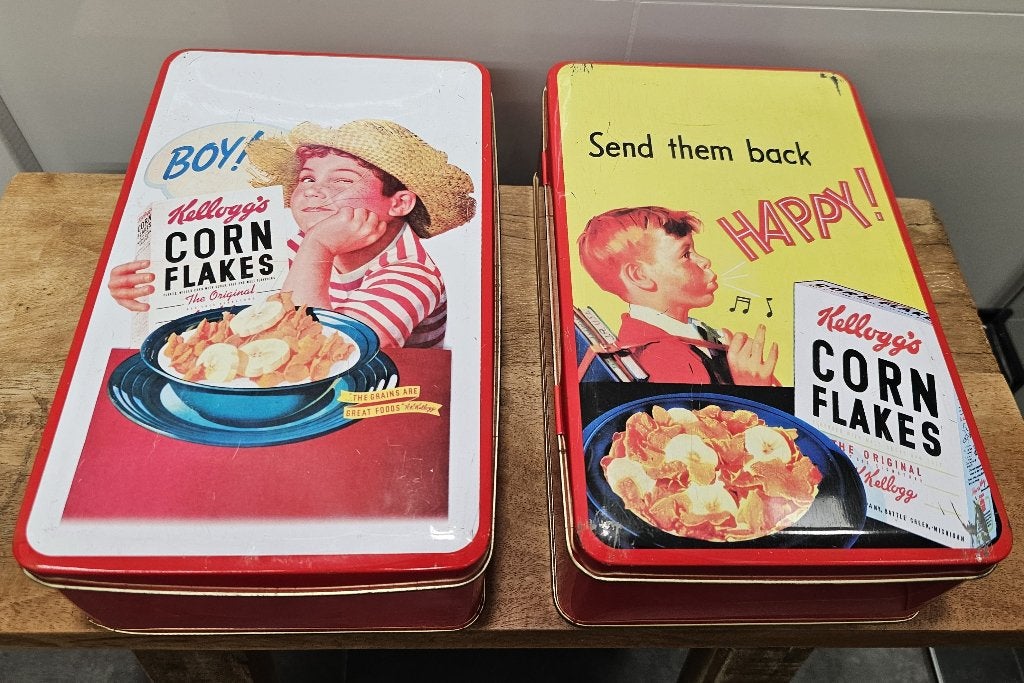 2 LEUKE "KELLOGG'S CORN FLAKES" TROMMELS, Ophalen of Verzenden