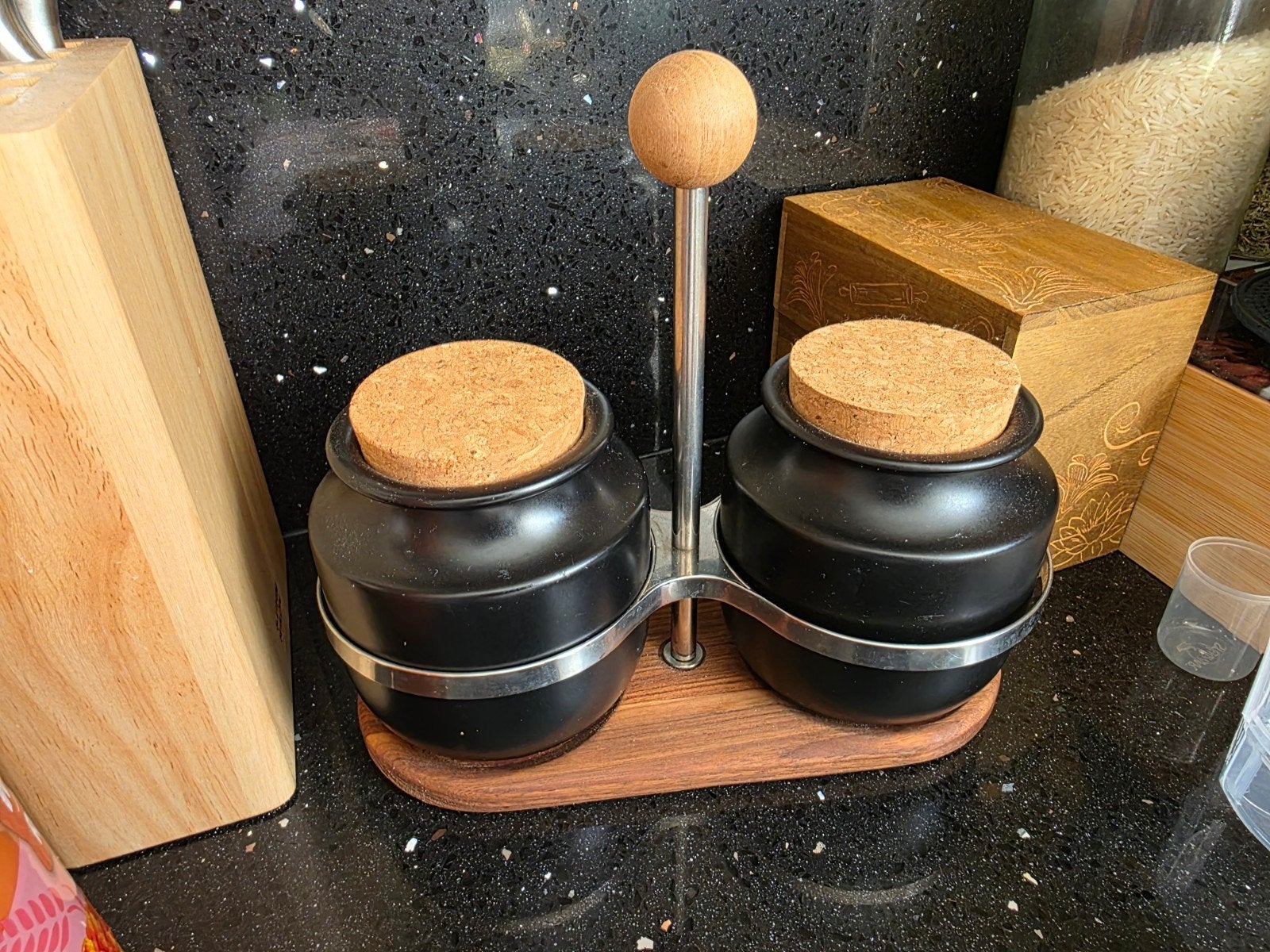 IKEA Voorraadpotten met houder - Zwart/Hout, Gebruikt, Hout, IKEA, Ophalen of Verzenden