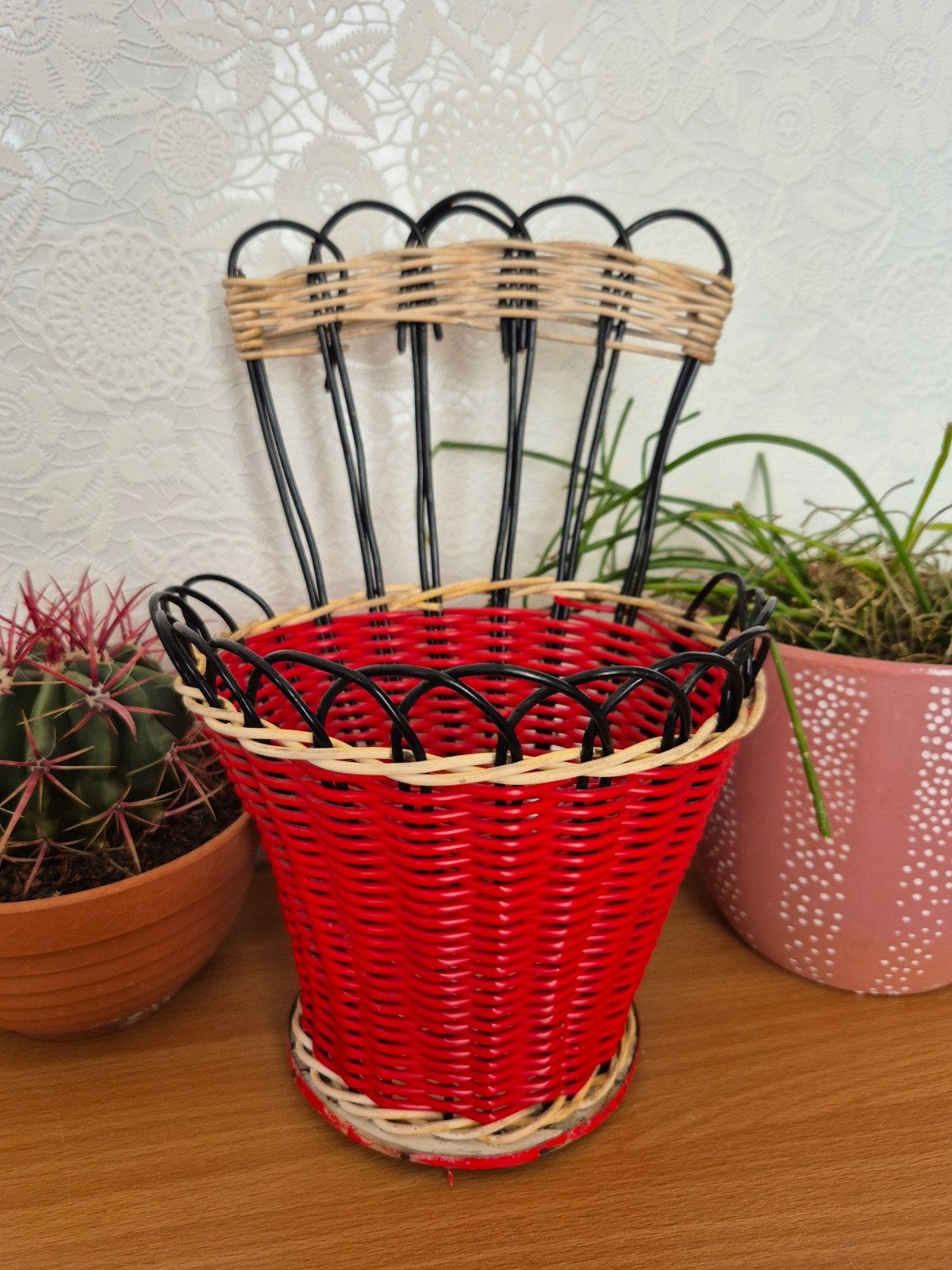 Leuke vintage scoubidou wand plantenhouder mid century., Ophalen of Verzenden, Zo goed als nieuw