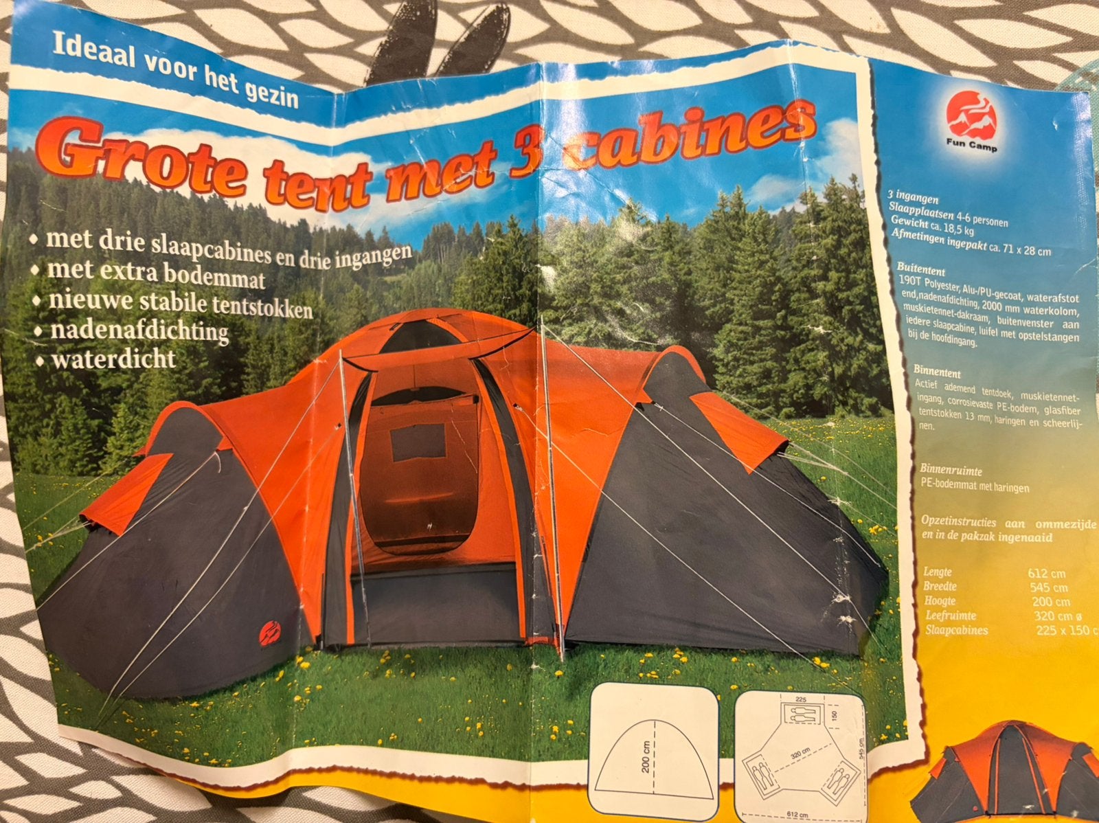 Drie slaapcabines in één tent, Caravans en Kamperen, Tenten, Ophalen, Gebruikt, Tot en met 3