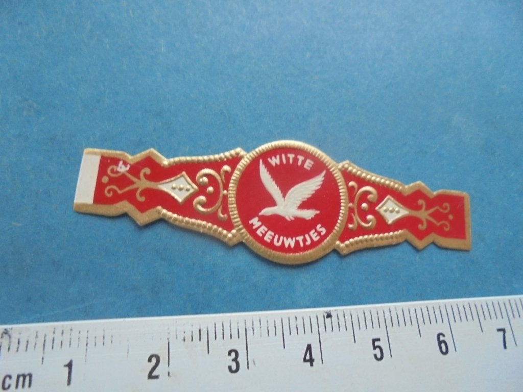 Oude sigarenband Witte Meeuwtjes, Ophalen of Verzenden, Zo goed als nieuw, Sigarenbandjes