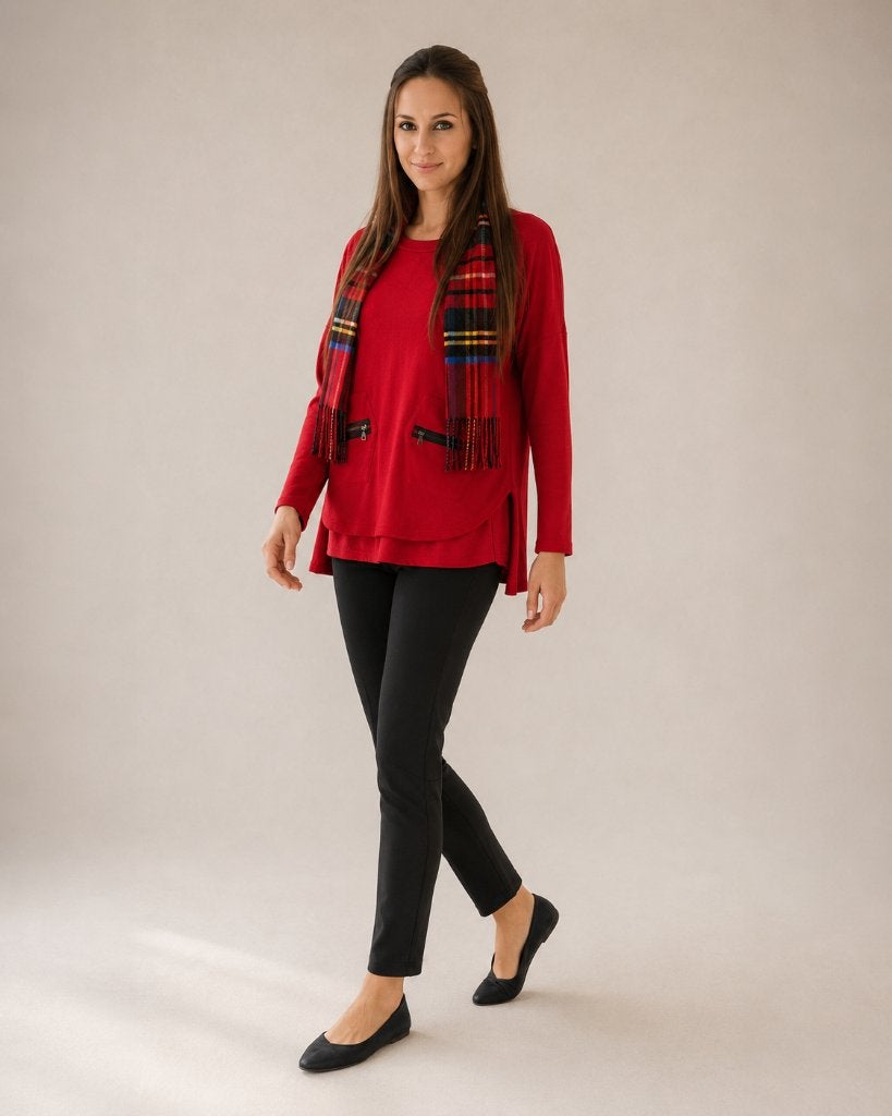 Sarah Pacini rood lagenlook setje met shawl, Sarah Pacini, Maat 46/48 (XL) of groter, Ophalen of Verzenden, Zo goed als nieuw