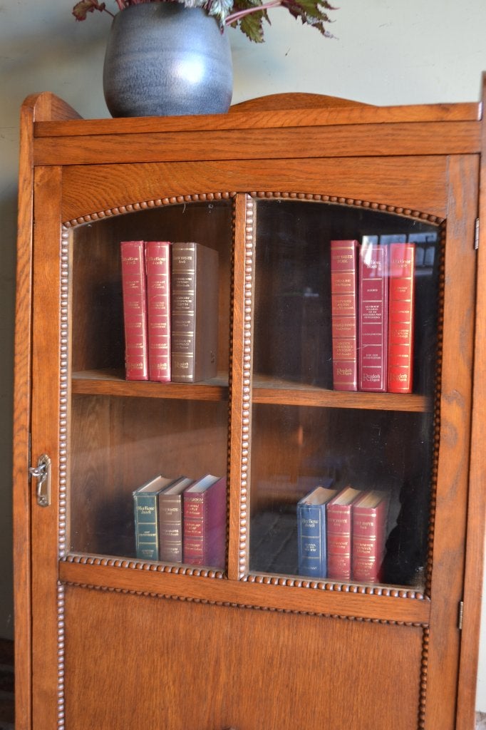 Prachtige antieke eiken Art Deco vitrinekast, boekenkast., Verzenden