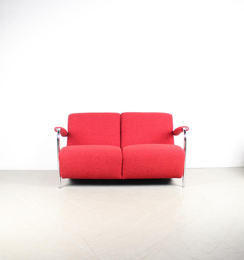 1x Leolux Scylla 2 Zits Bank Rood Stof – Chroom