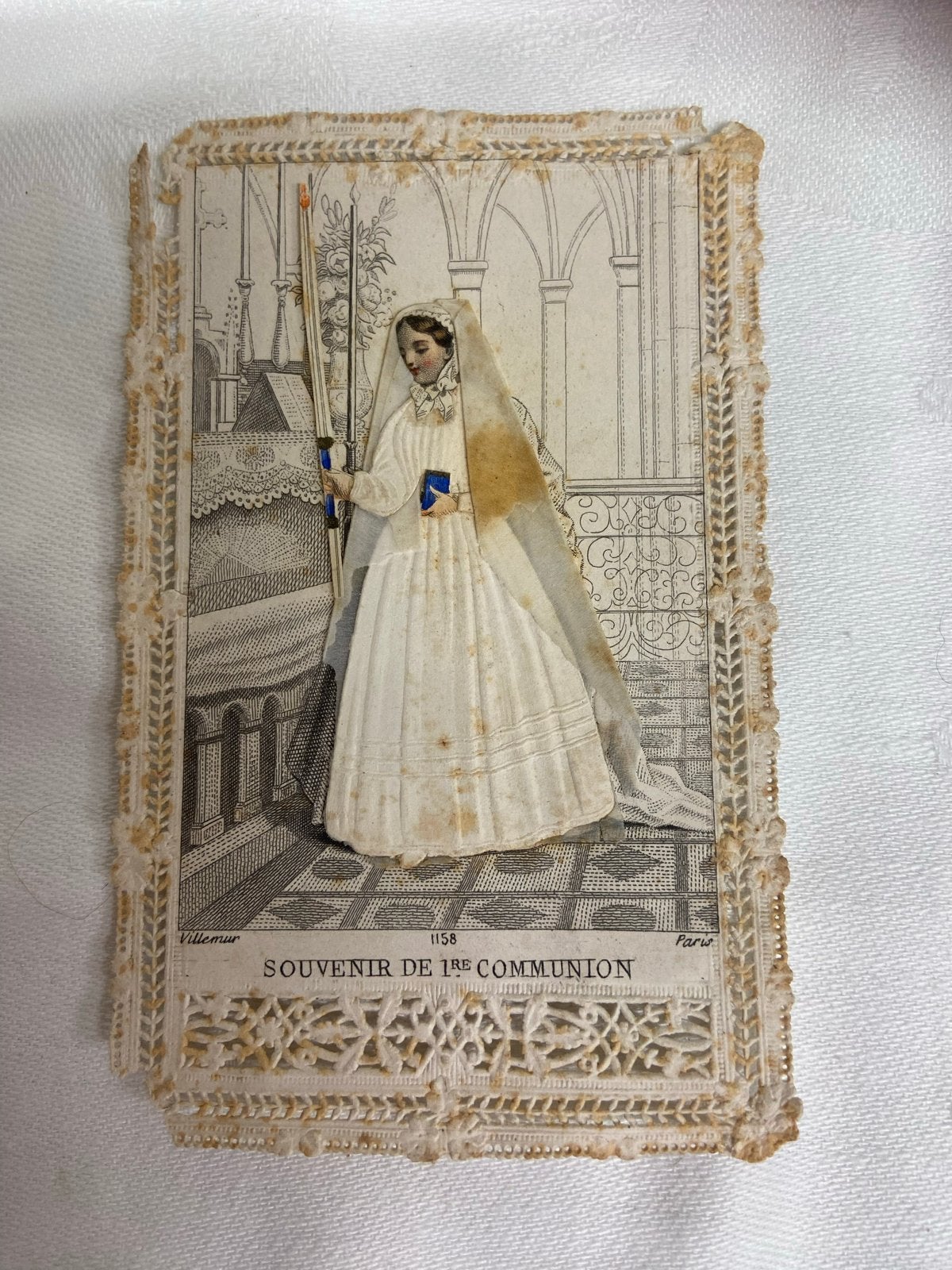 Antieke Eerste Communie Souvenir Kaart - 3D Voorkant, Ophalen of Verzenden, Gebruikt, Kaart of Prent, Christendom | Katholiek
