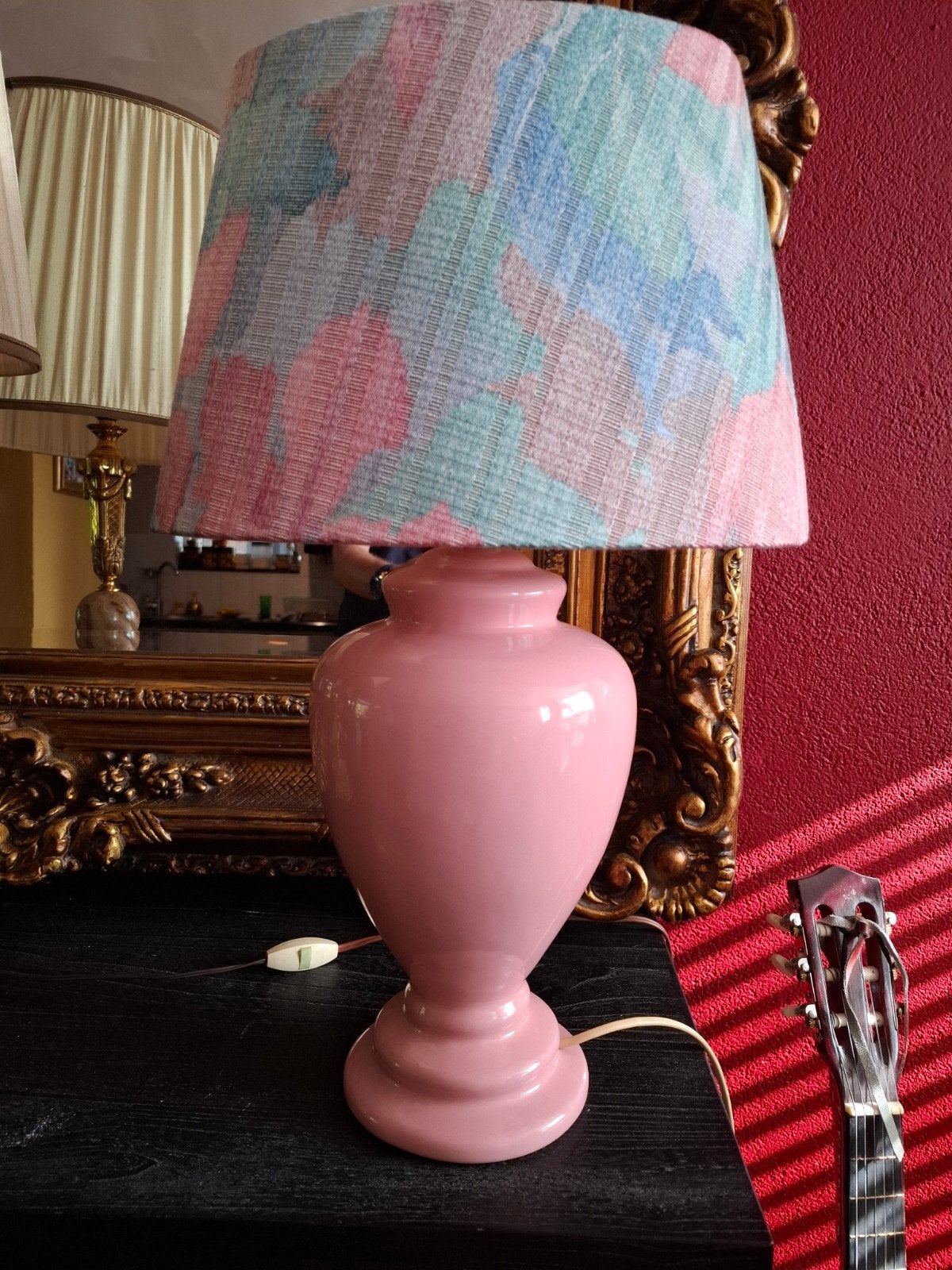 Vintage Roze Tafellamp merk HB Lampen, Overige merken, Vintage, Keramiek, Met schakelaar