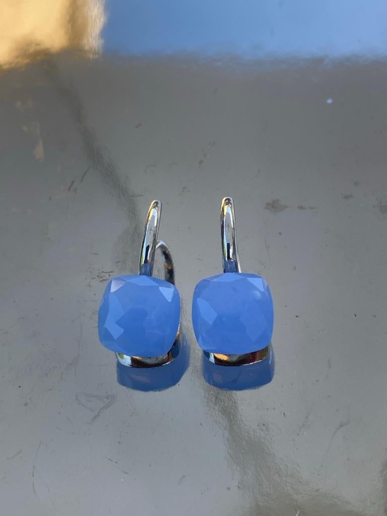 Pomellato stijl oorbellen zilverkleurig met lavendel steen, Hangers, Verzenden, Paars, Nieuw