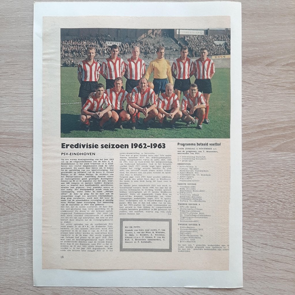 PSV Eredivisie seizoen 1962-1963 met elftal en namen!, Verzamelen, Sportartikelen en Voetbal, Verzenden, Zo goed als nieuw, PSV