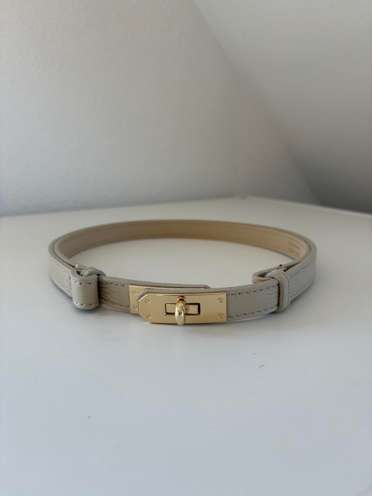 Nieuwe riem van Vera Pelle met gouden sluiting beige leer, Minder dan 3 cm, Overige kleuren, De Tassenbaas, Echt leder