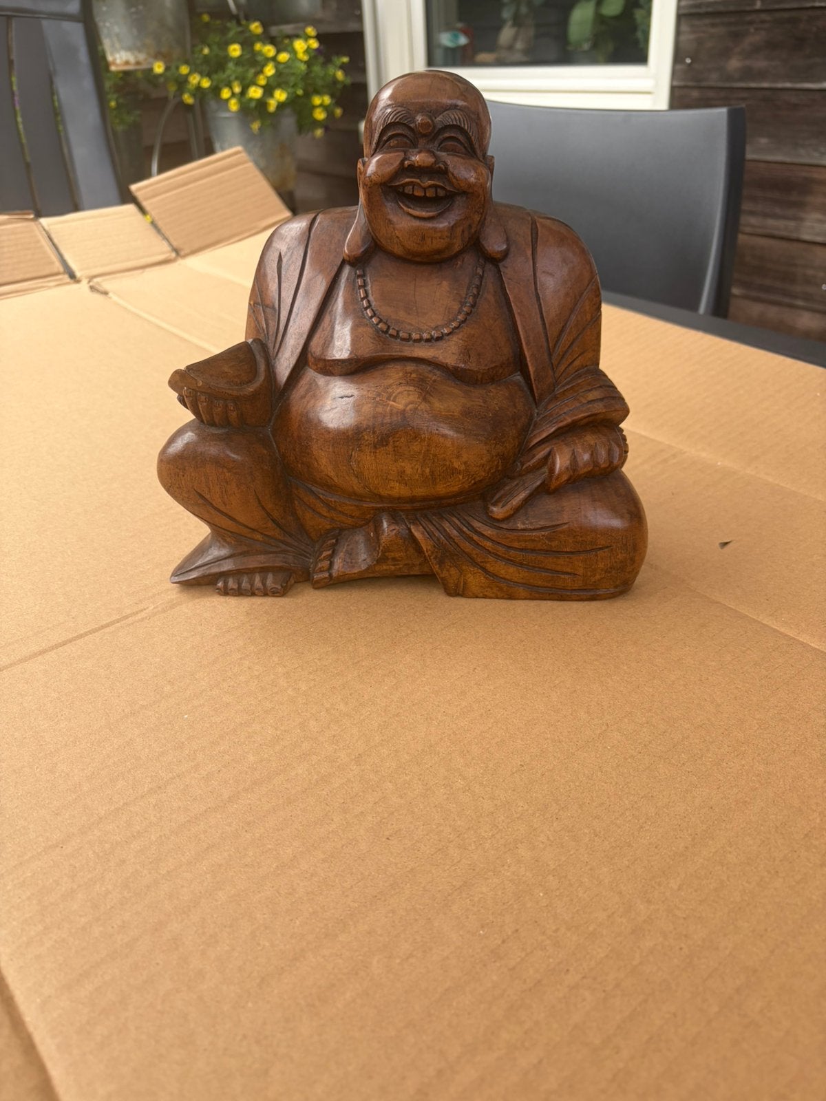 Houten Boeddha beeld - 21 cm hoog, Ophalen, 20 - 50 cm, Beeld, Hout