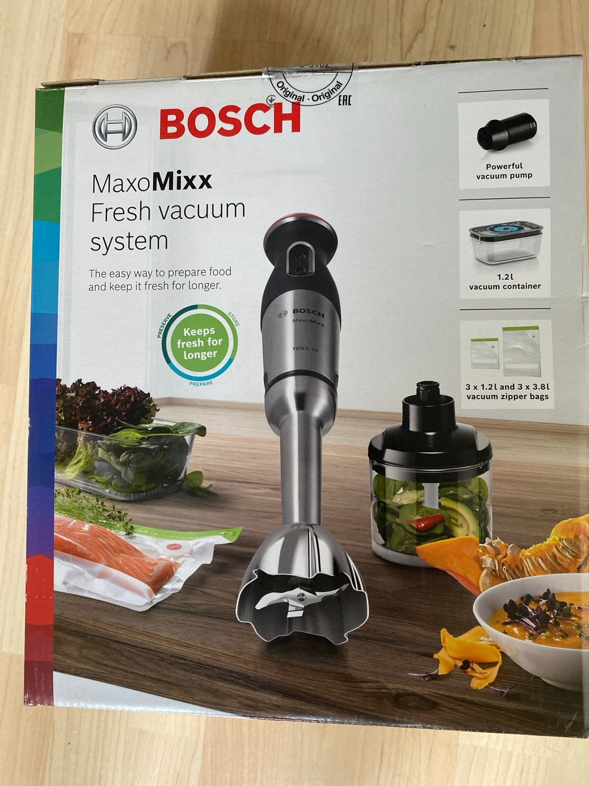 Bosch MaxoMixx Fresh vacuum system - Nieuw in doos, 1 tot 2 liter, Ophalen of Verzenden, Nieuw, 3 snelheden of meer