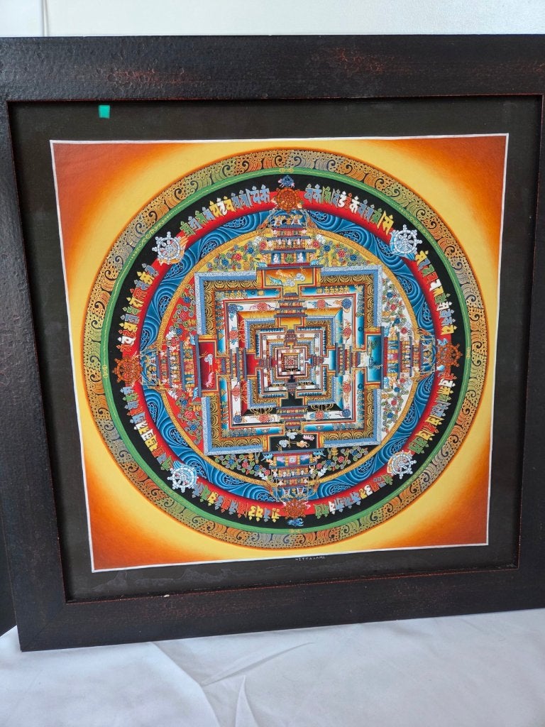 Kalachakra Mandala Thangka Tibetan 24k gold framed, Ophalen of Verzenden, Schilderij