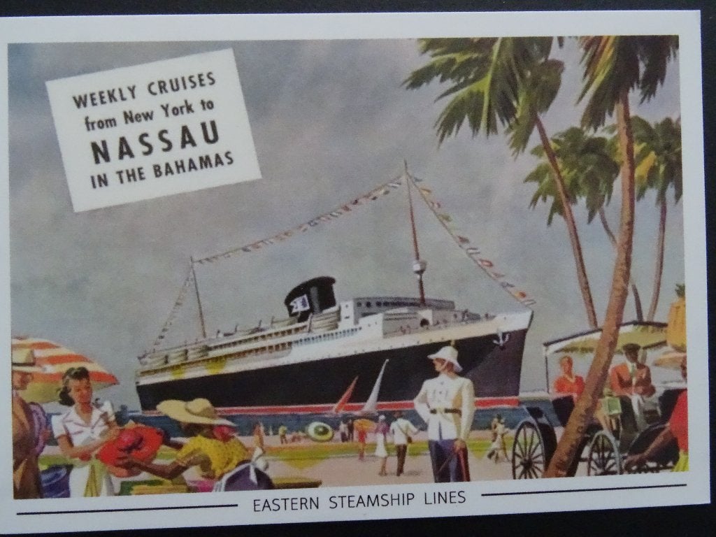Posterkaart - Eastern Steamship Lines - Visit Nassau, Ophalen of Verzenden, Zo goed als nieuw, Motorboot, Kaart, Foto of Prent