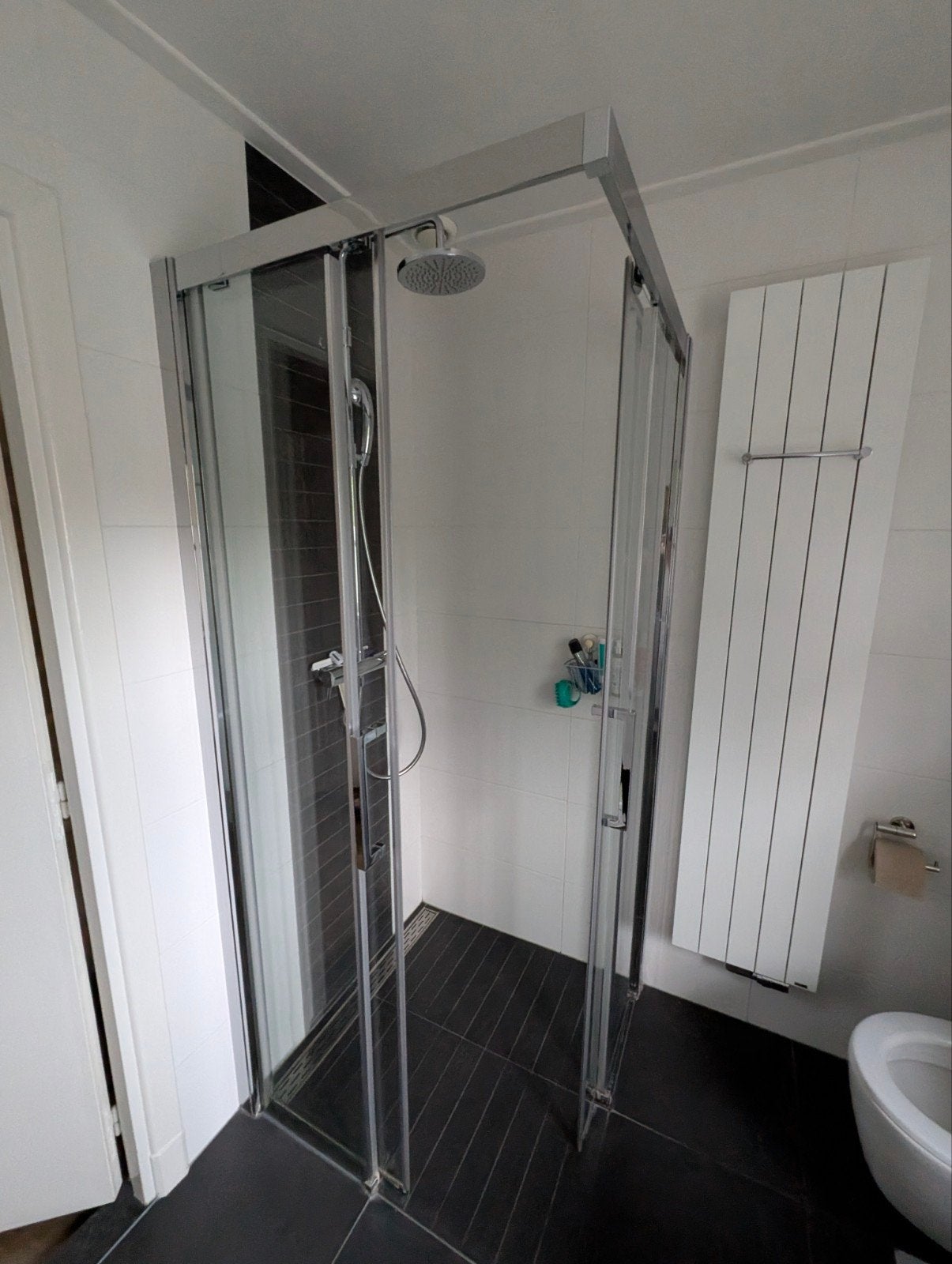 Novellini Lunes A douchecabine hoekinstap, Ophalen, Gebruikt, Glas, Douche