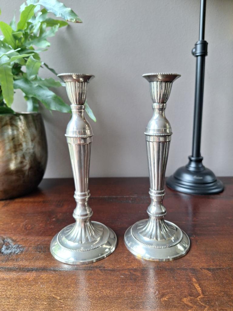 Set van 2 Zilver metalen Kandelaars, Ophalen of Verzenden