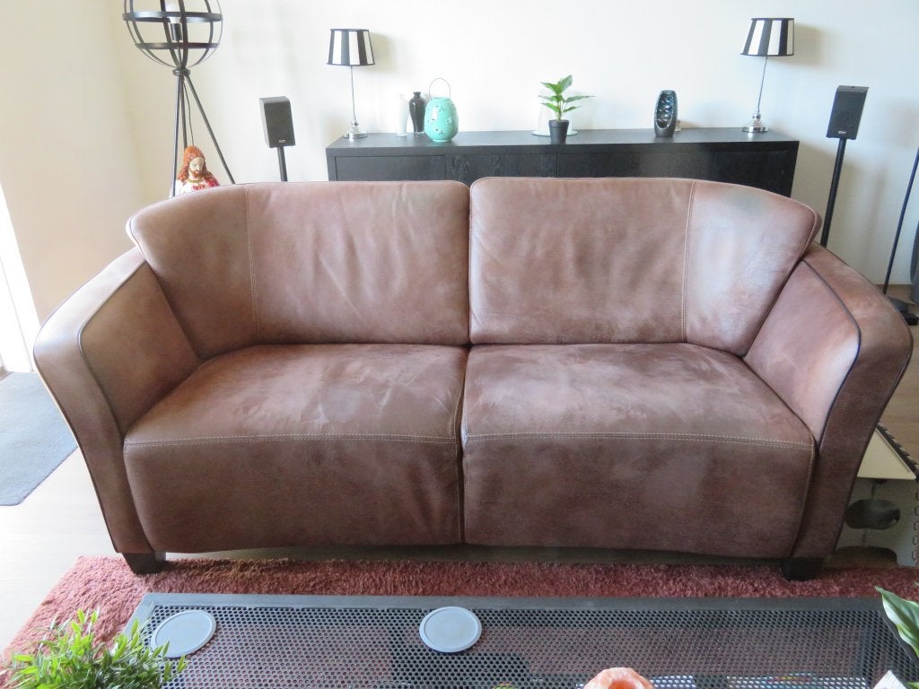 Nubuck Leren 2,5 zits Bank met interieurvering, Huis en Inrichting, Ophalen, Gebruikt, 75 tot 100 cm, Rechte bank