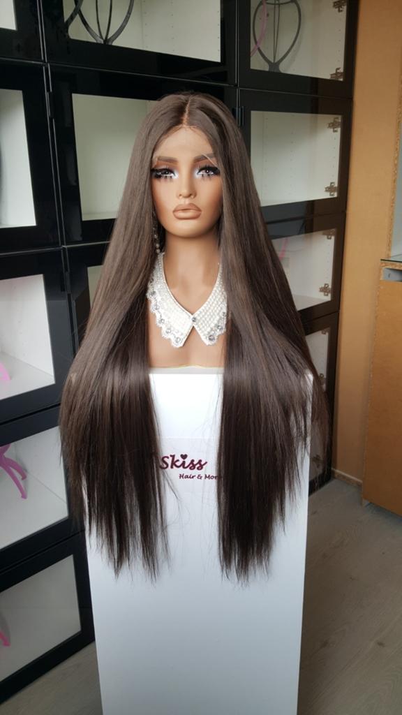 Basic Lace Pruik: Midden bruin - Stijl - 90cm -, Ophalen of Verzenden, Nieuw, Pruik of Haarverlenging