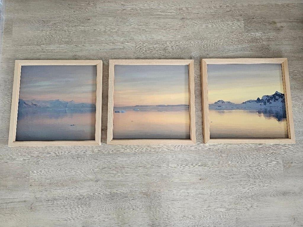 Drieluik landschap in houten baklijst, Meerkleurig, Decoratieobject, Ophalen of Verzenden, Zo goed als nieuw