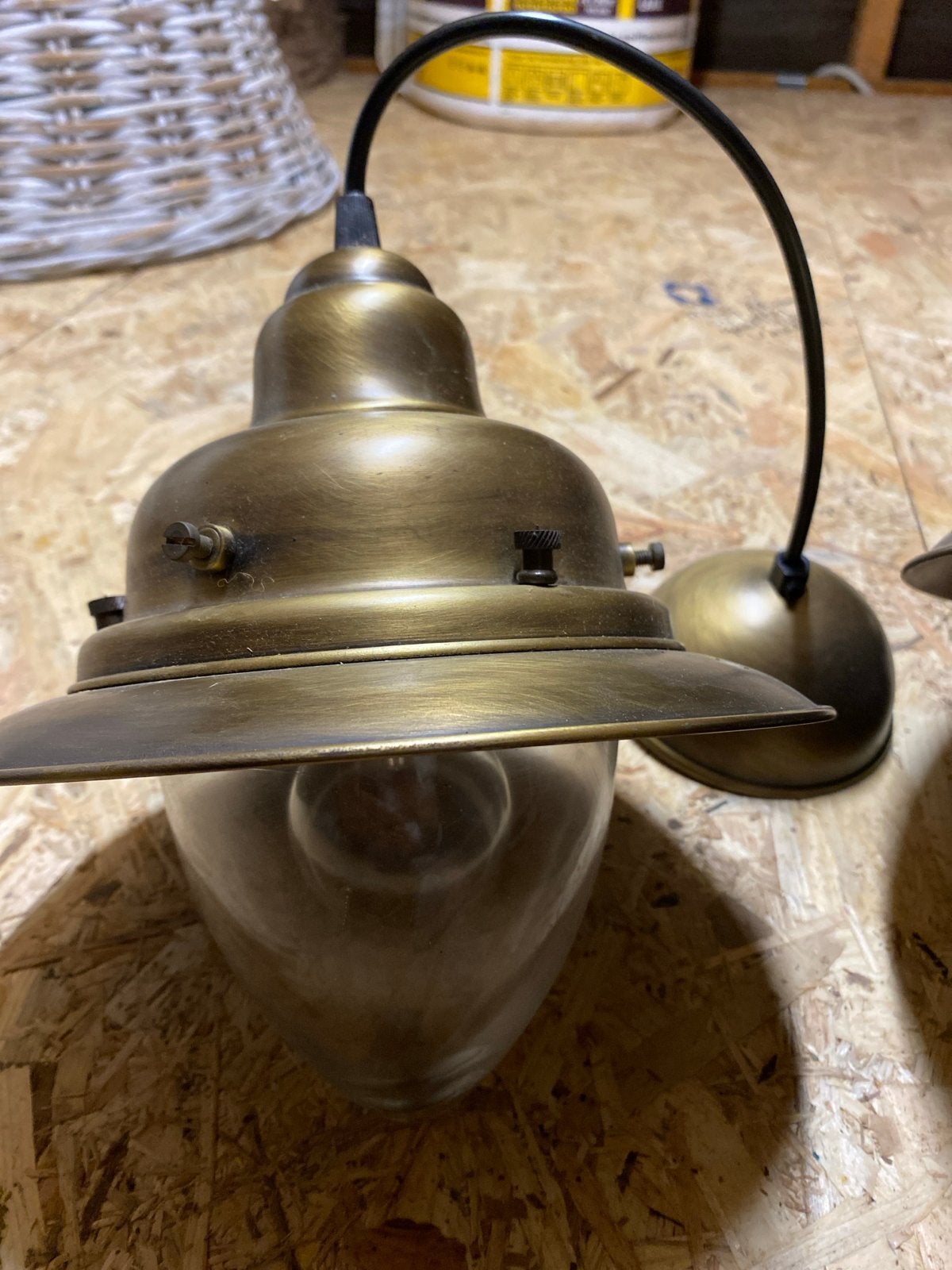 Vintage industriële [25 cm] hanglamp bootlamp - goud brons, Ophalen, Zo goed als nieuw, Metaal, E27 (groot)