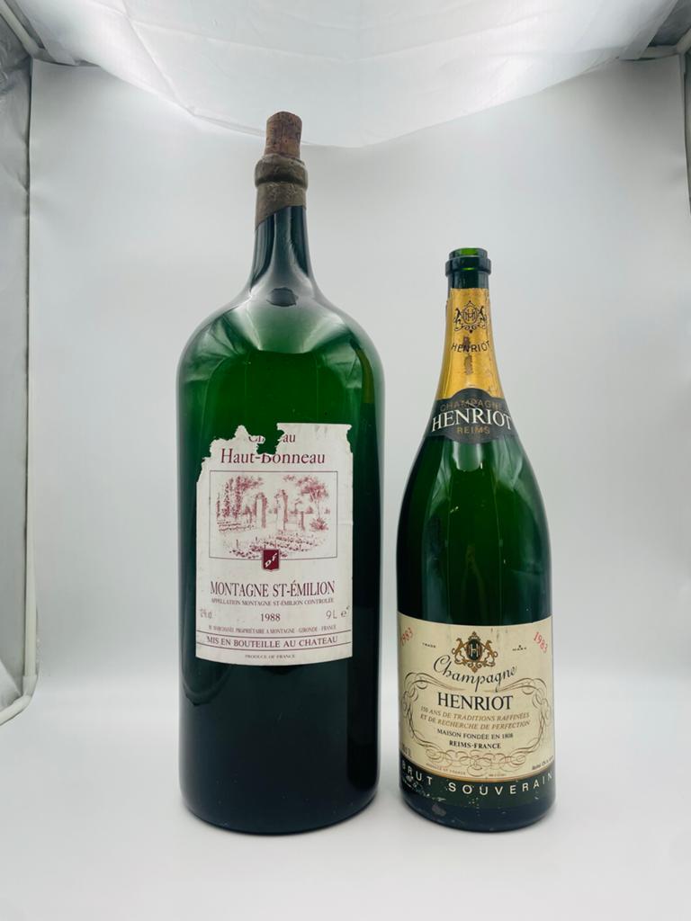 Grote lege wijnflessen (9L & 3L) - Decoratie, Huis en Inrichting, Woonaccessoires | Overige, Gebruikt, Glas, Groen, Vintage, Ophalen of Verzenden