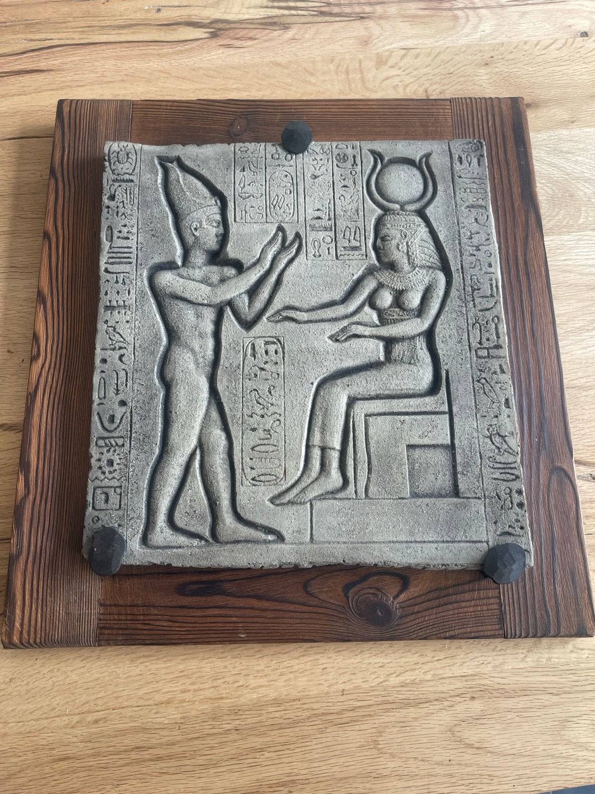 Vintage Egyptisch reliëf op houten paneel – wanddecoratie, Ophalen of Verzenden, Gebruikt