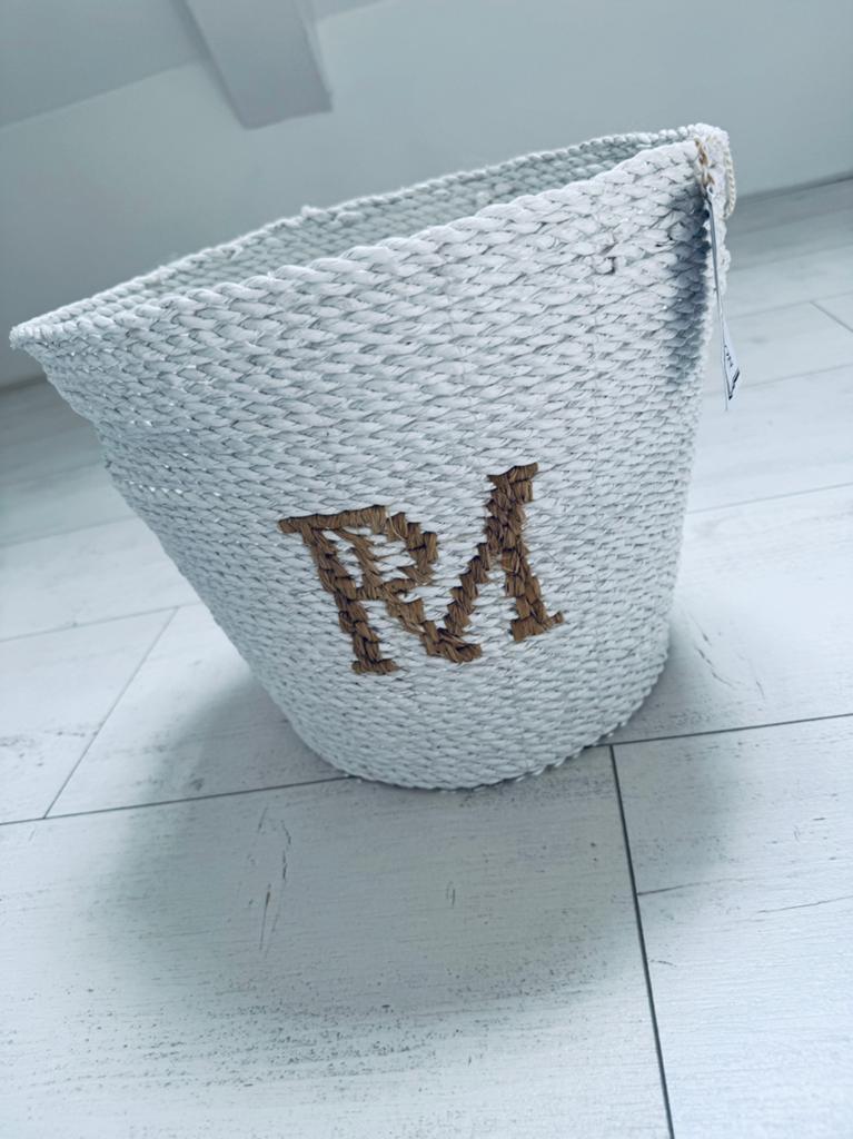 Riviera Maison Opbergmand Wit met Initialen RM, Huis en Inrichting, Ophalen, Mand, Rond, Zo goed als nieuw