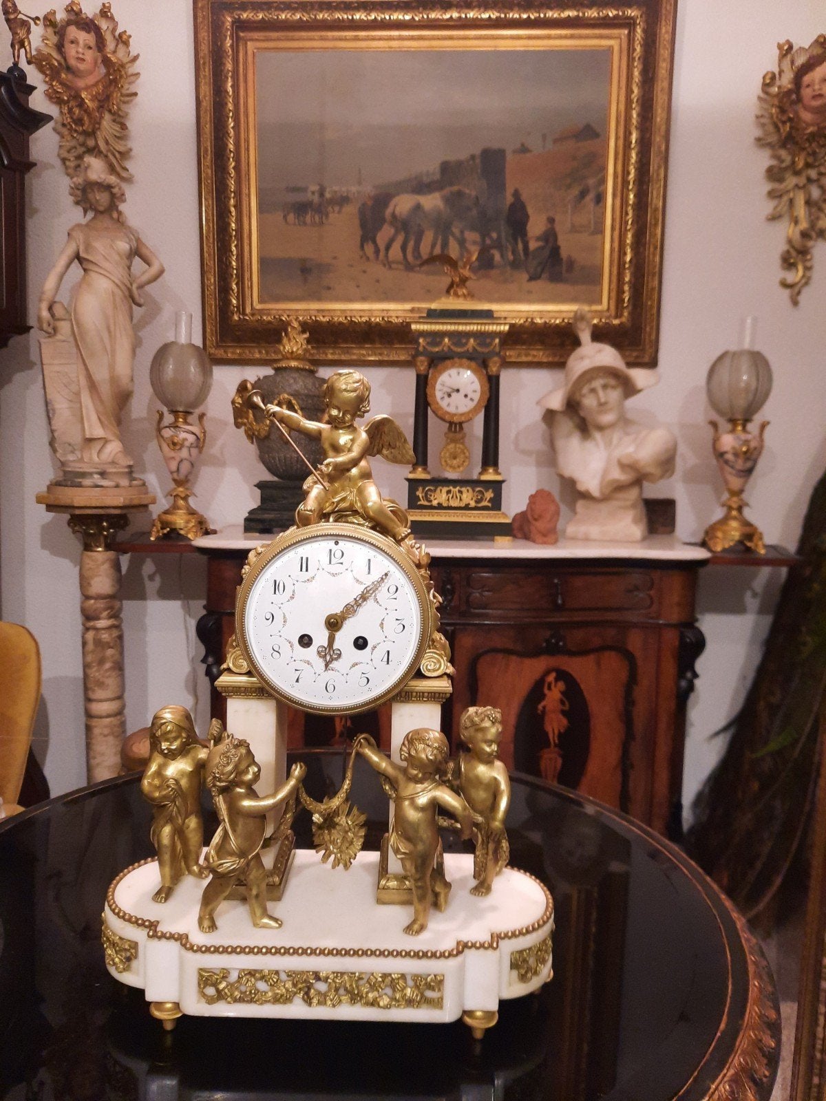 Antieke Franse pendule met cherubijnen, Antiek en Kunst, Ophalen