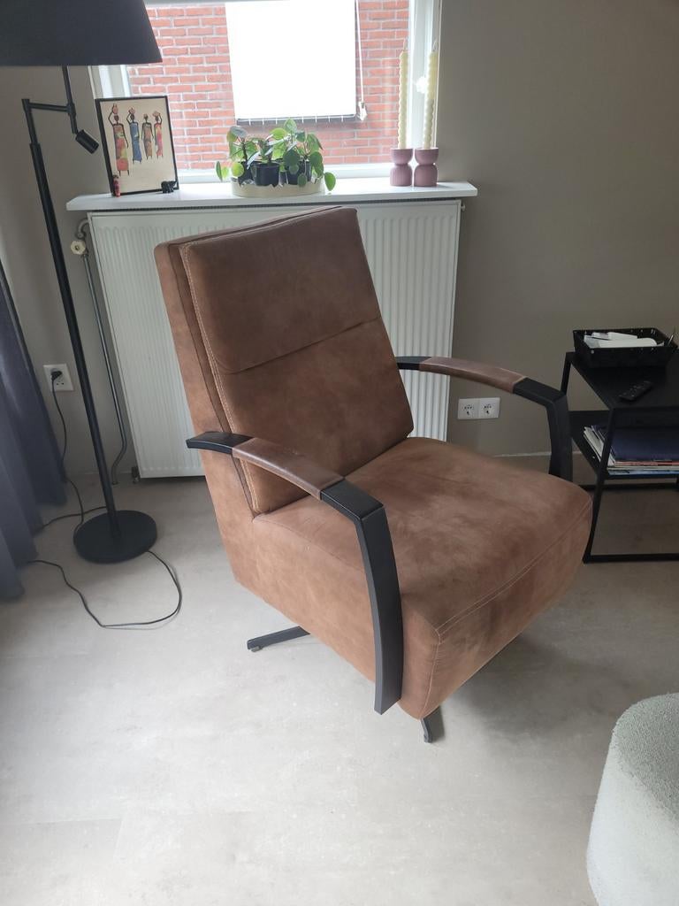 Mooie bruin lederen stoel met draaiplateau, Ophalen, Gebruikt, Bruin, Leer