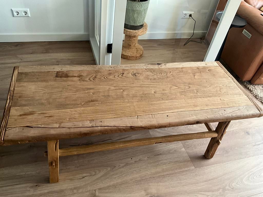 Robuuste stoere zware houten salontafel, Ophalen, Zo goed als nieuw