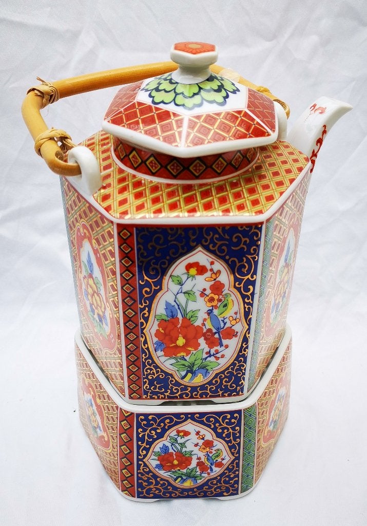 Vintage Imari porseleinen theepot versierd Phoenix m. warmer, Ophalen of Verzenden