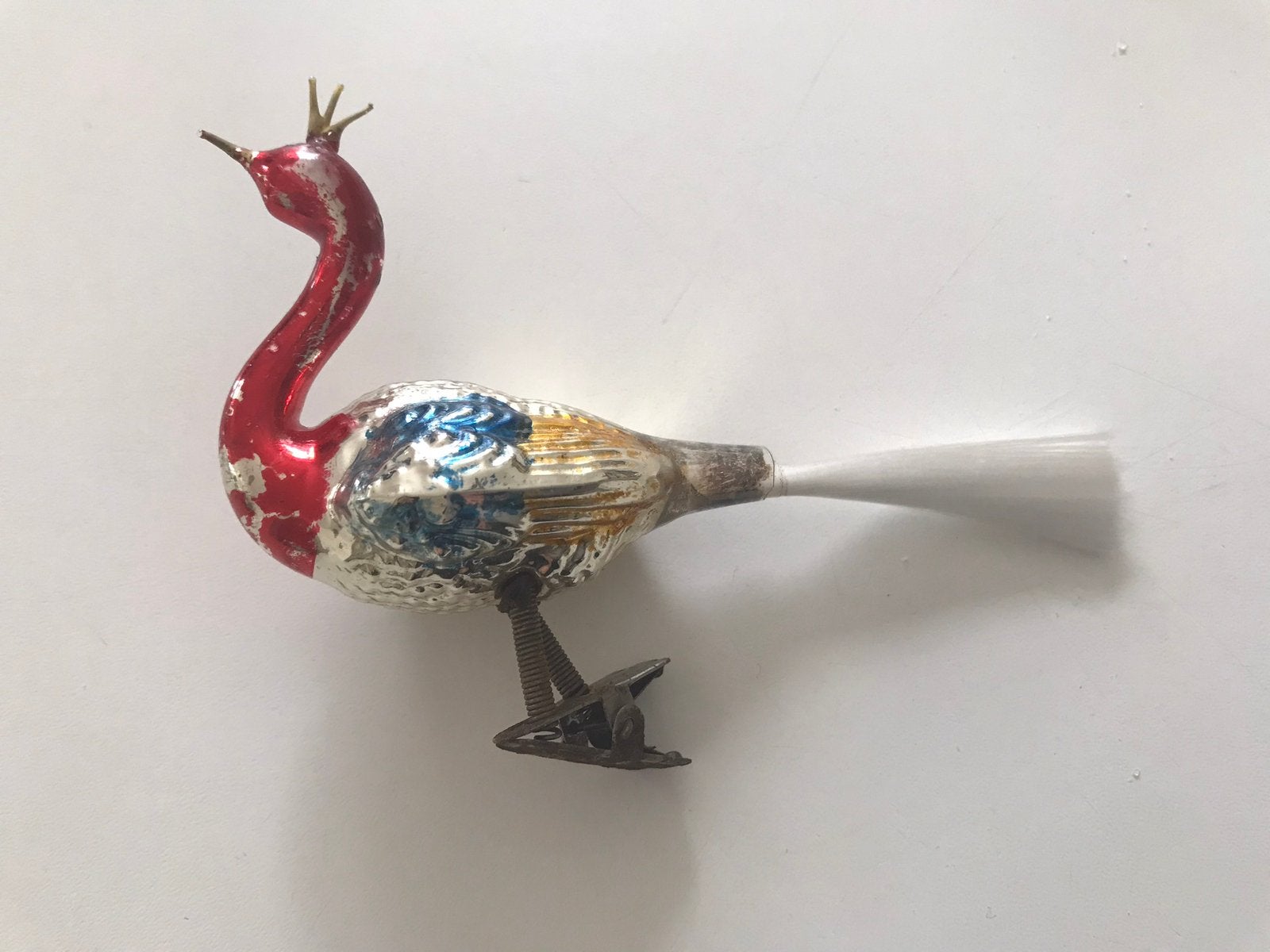 Oude kerstbal zwaan op knijper, Ophalen of Verzenden, Gebruikt