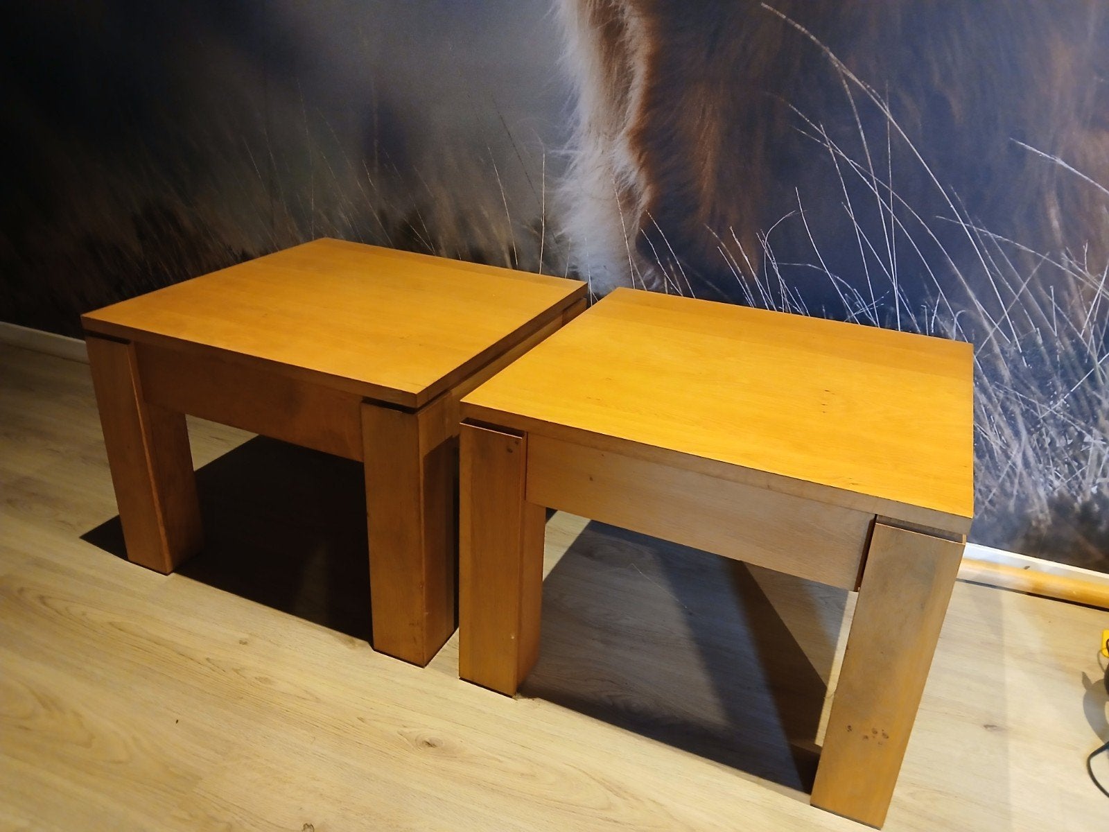 Massief eikenhouten tafels 60 x 60 cm met lade, Huis en Inrichting, Tafels | Salontafels, Ophalen, Gebruikt, 50 tot 100 cm, 50 tot 100 cm