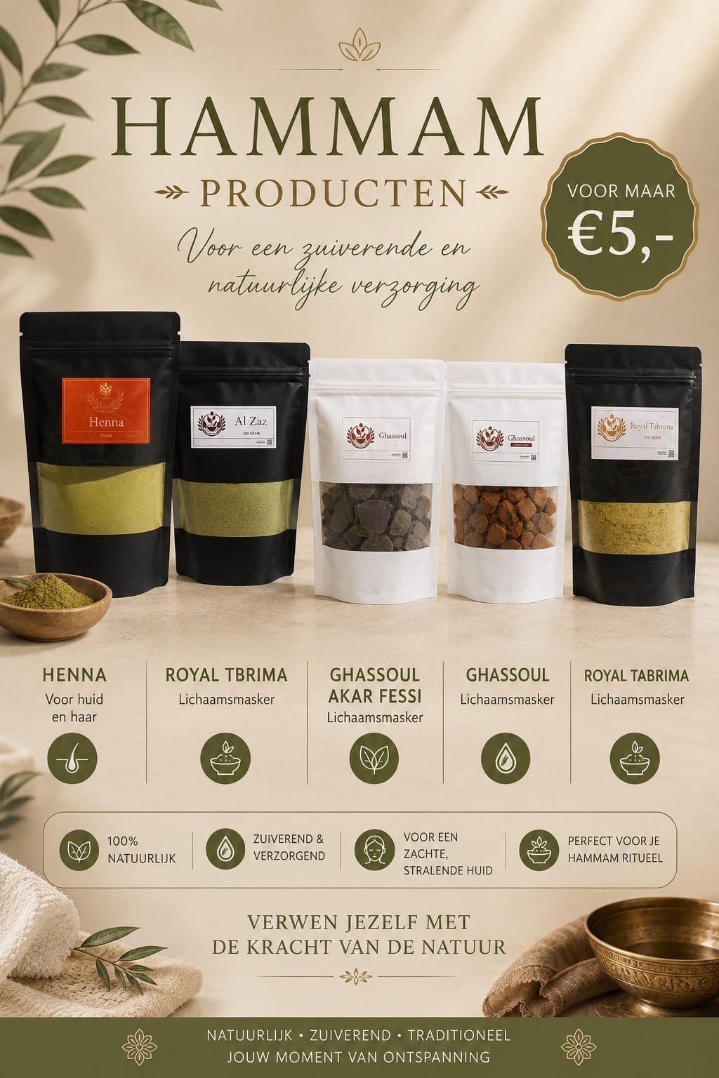 Royal Tbrima, Henna, Zaz, Ghassoul Lichaamsmasker - €5, Ophalen of Verzenden