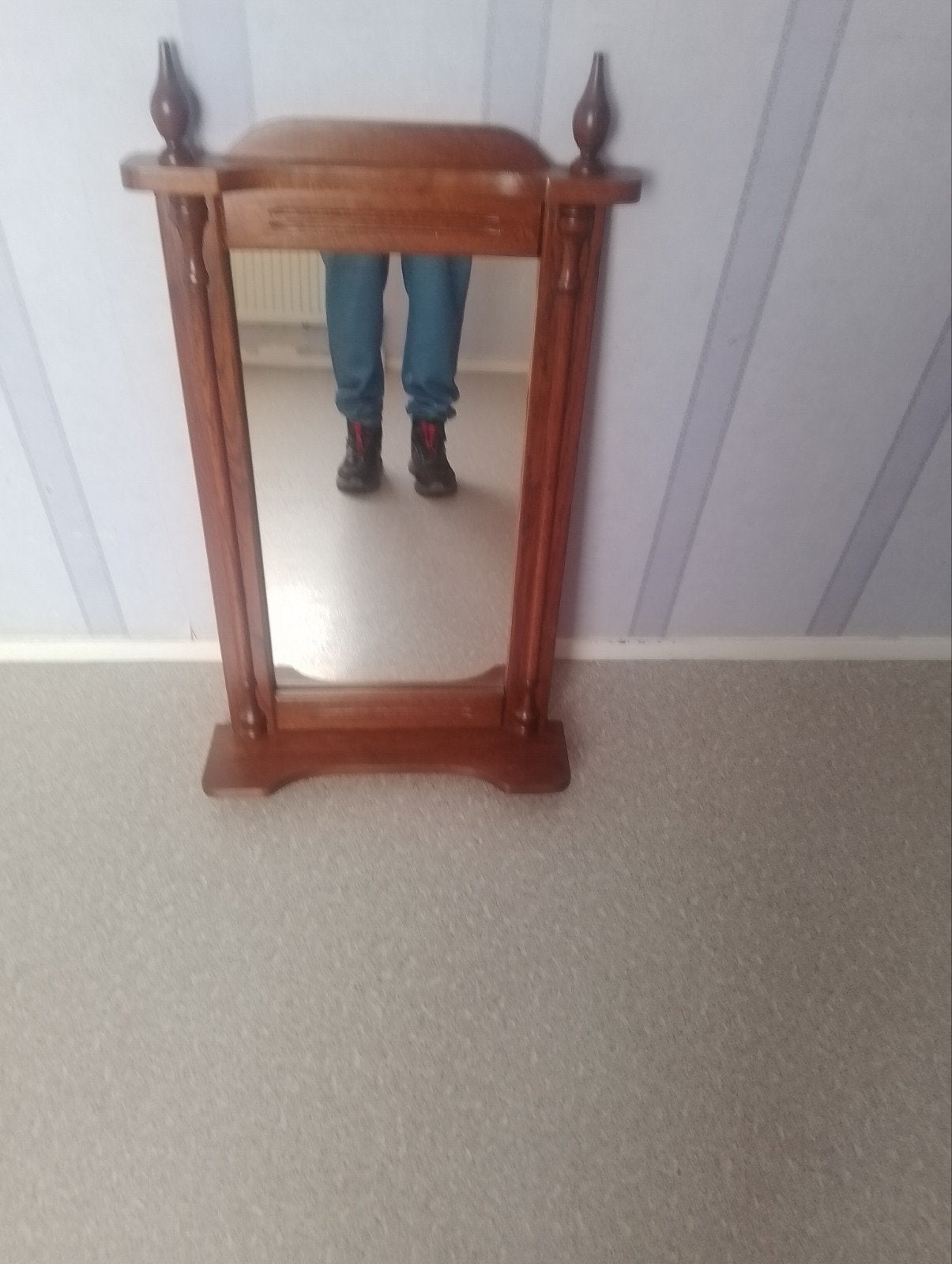 Vintage houten spiegel met sierlijke details, Ophalen, Rechthoekig