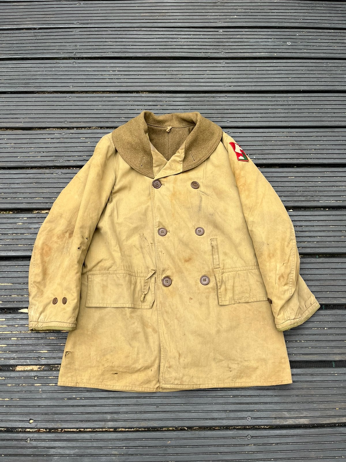 Us wo2 mackinaw jas 70th ID, Ophalen of Verzenden, Landmacht, Amerika, Kleding of Schoenen