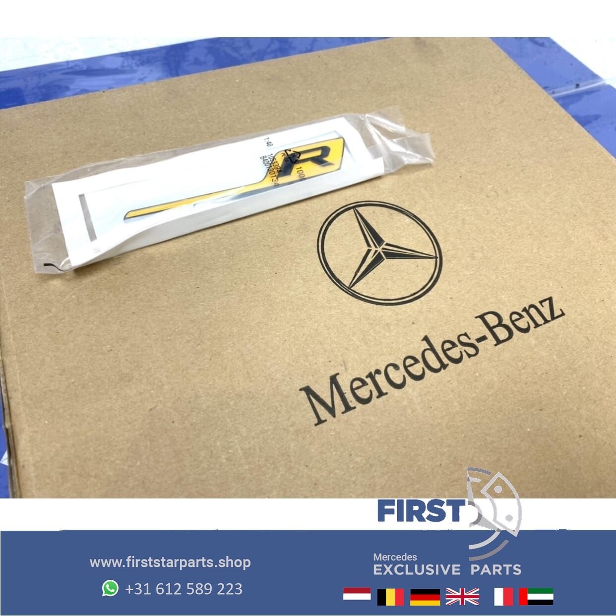 W190 C190 R190 GT AMG R LOGO GEEL EMBLEEM GTR GTC GTS GELE R, Gebruikt, -, Ophalen of Verzenden, -