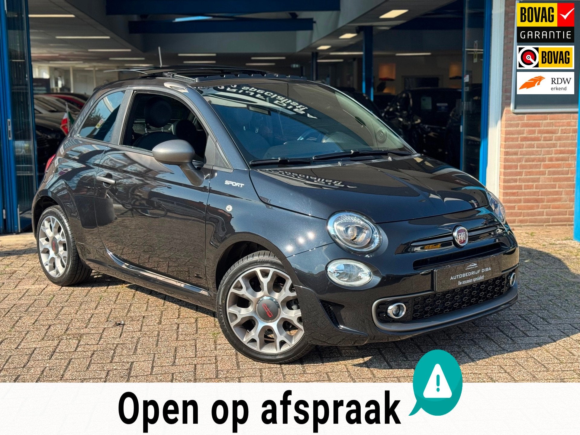 Fiat 500 1.0 Hybrid Sport 2022 PANO NAVI APK NAP!, Auto's, Fiat, 4 stoelen, Zwart, Leder, Bedrijf