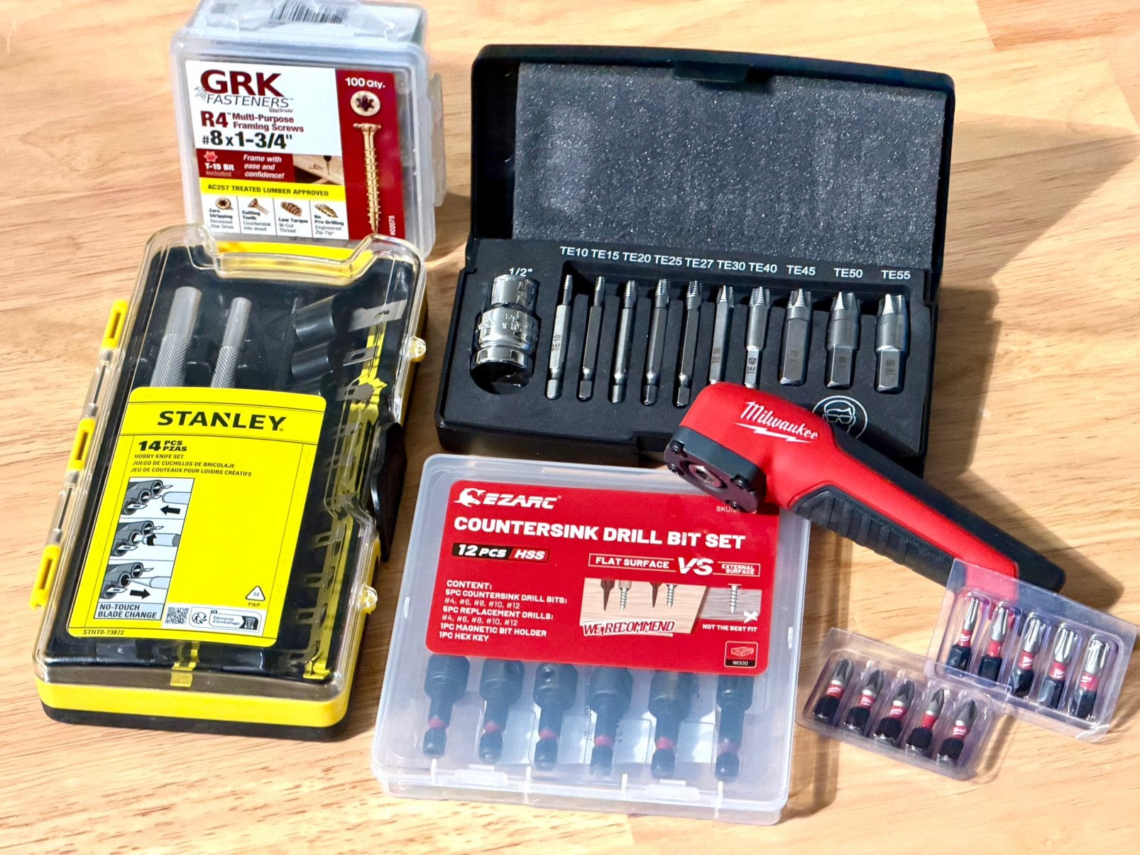 Diverse gereedschappen. Eén koop. Milwaukee, GRK, Stanley, Ophalen of Verzenden, Zo goed als nieuw