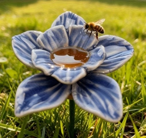 Bijen drinkschaaltje Bloem paars keramiek, Tuin en Terras, Ophalen of Verzenden, Nieuw